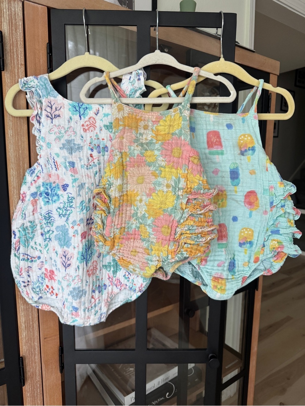 Angel dear bubble sunsuit romper bundle lot floral cotton muslin ruffle babygirl